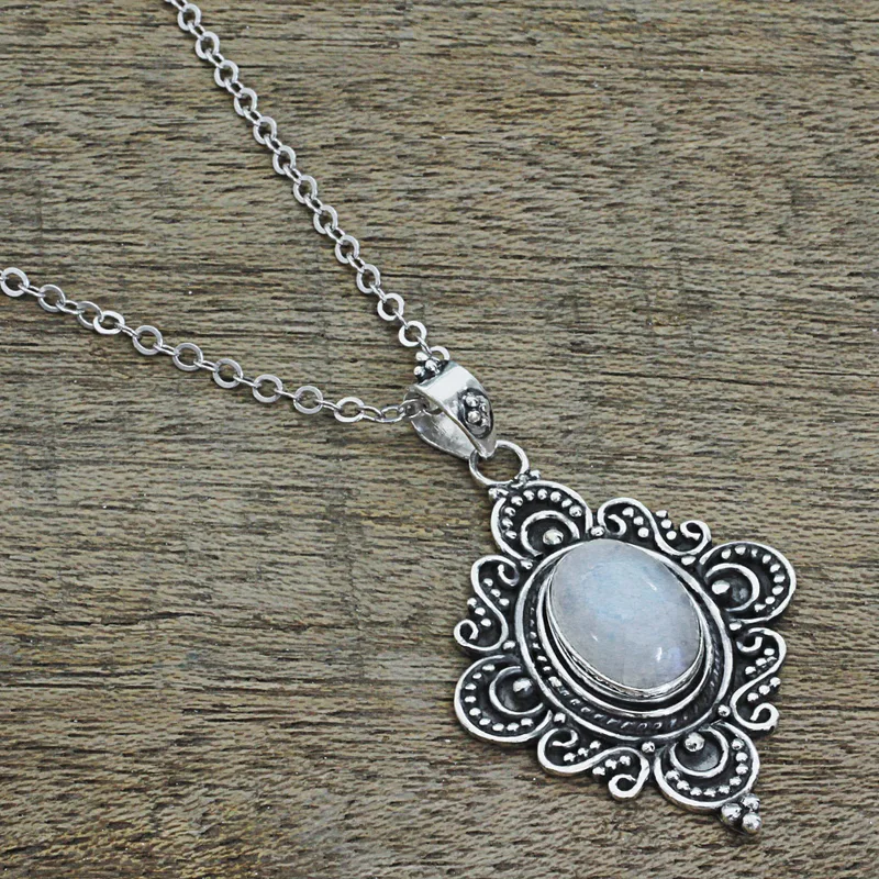 Eleganter Spiegel Regenbogen Mondstein Sterling Silber Anhänger Halskette Blauer Feuer Regenbogen Mondstein Geschenk für Sie und Mama
