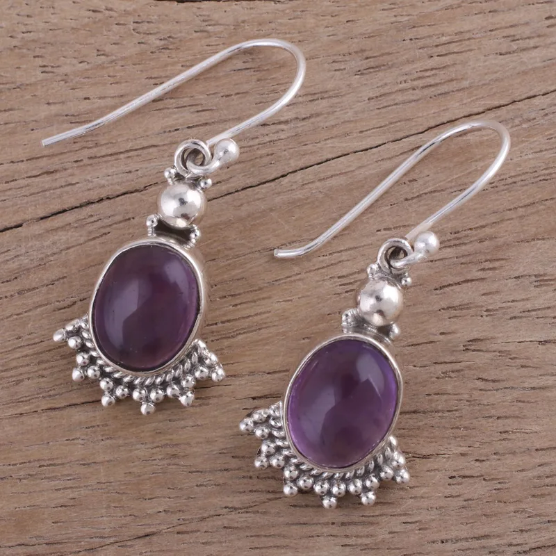 Fächerförmige lila Amethyst-Ohrhänger, handgefertigte Ohrringe, Geschenkidee, Geburtstagsgeschenk, böhmischer Schmuck, Geschenk für Ehefrau und Mutter