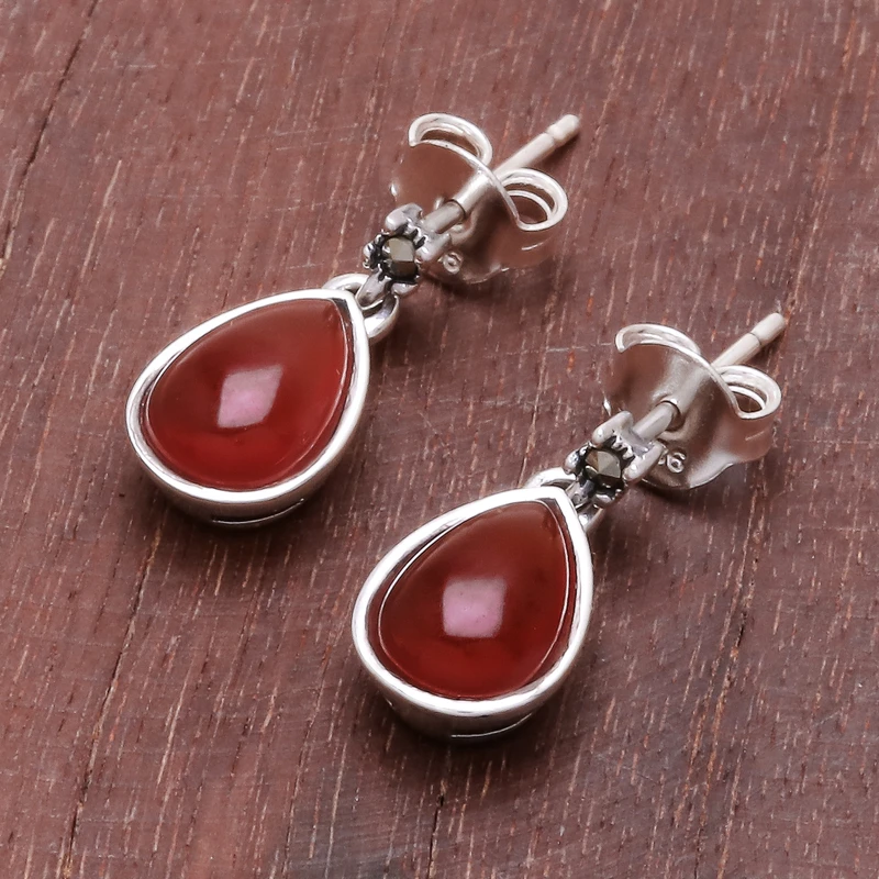 Tropfenförmige Karneol-Ohrhänger aus 925er Sterlingsilber Edelstein-Ohrringe August-Geburtsstein Geschenk für sie