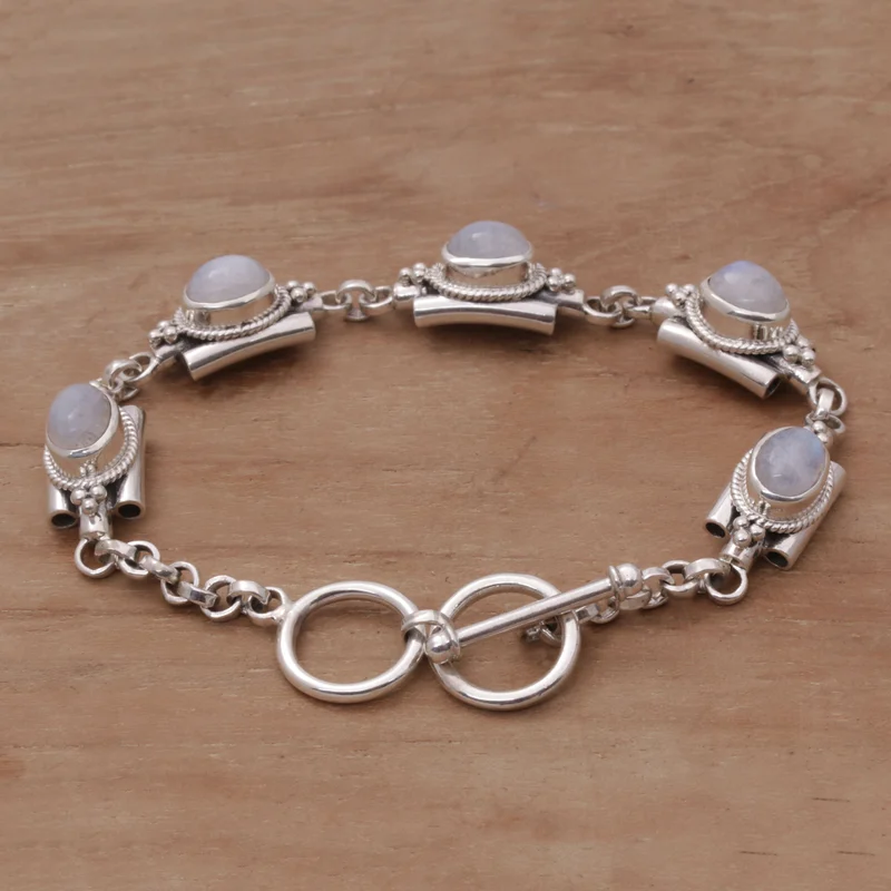 Misty Domes 925 Sterling Silber Regenbogen Mondstein Gliederarmband Geburtstagsgeschenk für Mädchen Charmanter Schmuck Valentinstagsgeschenk für Sie