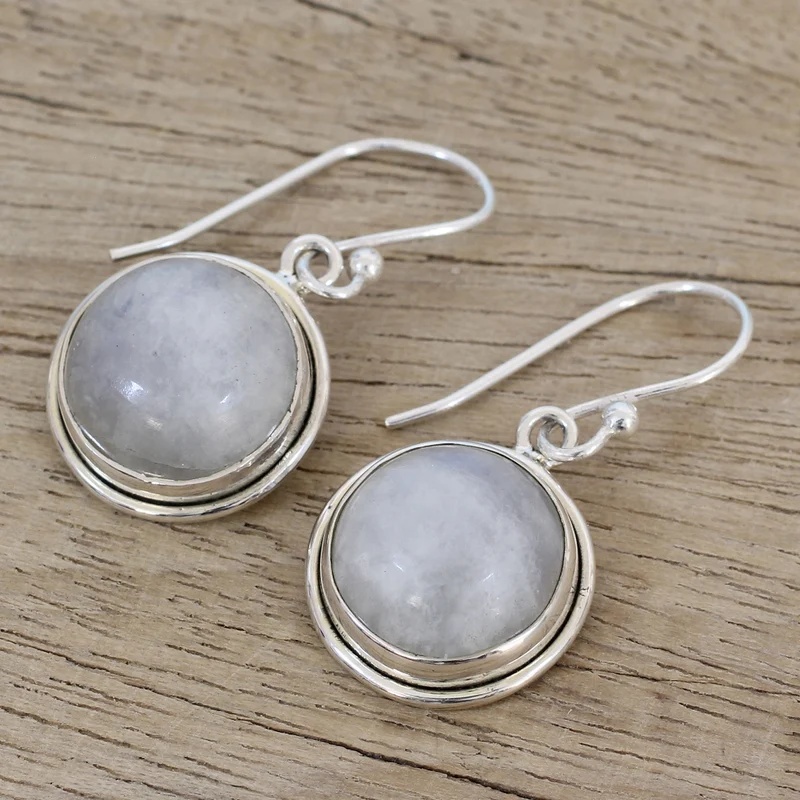925 Sterling Silber Ohrringe Runde Form Regenbogen Mondstein Ohrringe Handgemachte Edelstein Ohrringe Geschenk für Sie Bohemian Schmuck