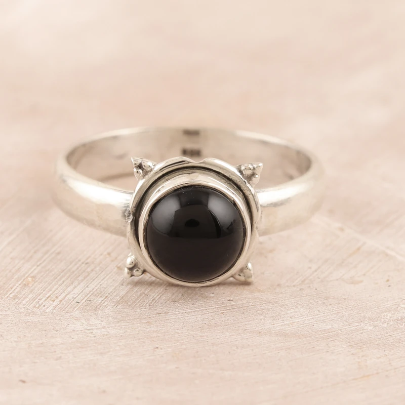 Sterlingsilber Black Onyx Cabochon Einzelstein Ring 925 Sterlingsilber Statement Ring Handgefertigter Ring Damen Silberring Geschenk für Sie