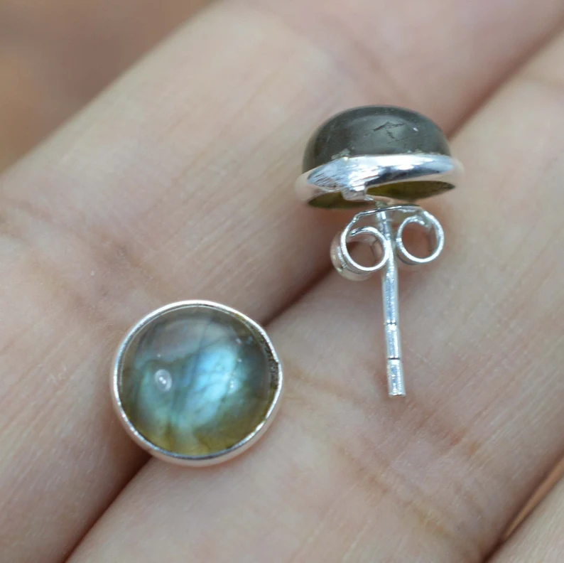 925 Sterling Silber Labradorit Natur Edelstein Ohrstecker Handgemachter Schmuck Geschenk für Sie & Mama