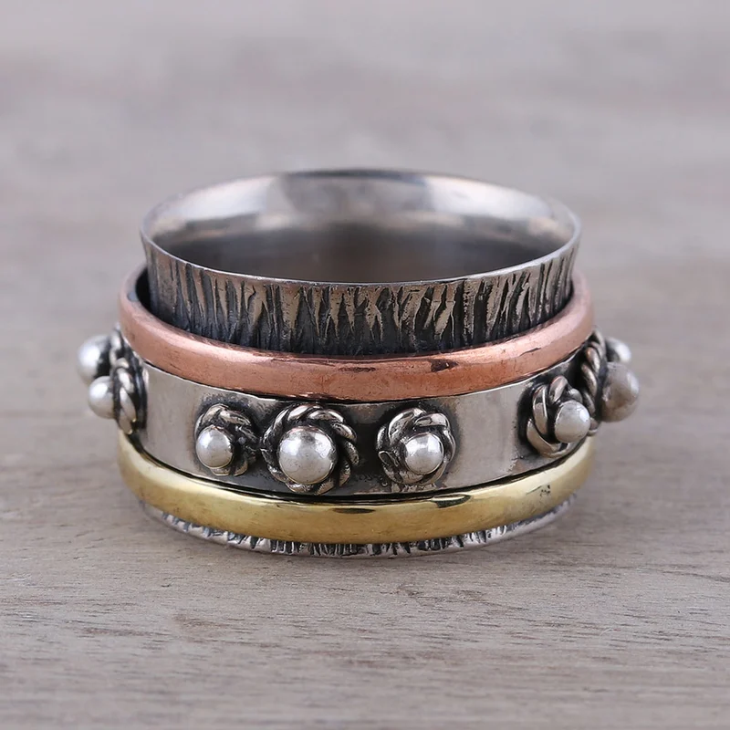Handgefertigter Sterling Silber Spinner Ring Handgemachter Ring Silberschmuck Böhmischer Zarter Ring Geschenk für Sie