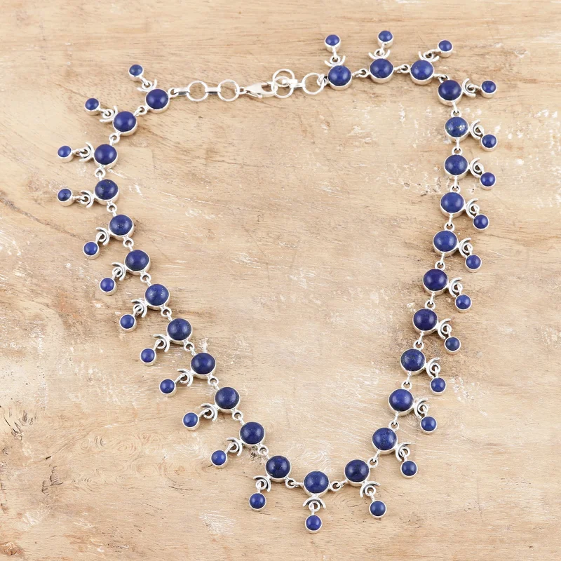 Handgefertigte Lapislazuli-Gliederkette 925er Sterlingsilber Lapislazuli-Schmuck Geburtssteinschmuck Boho-Halskette Statement-Kette Geschenk für sie