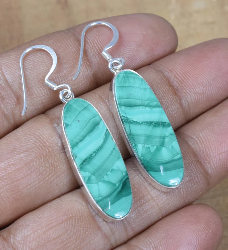 Groene Malachiet 925 Sterling Zilver Natuurlijke Groene Edelsteen Haakoorbel April Maand Geboortesteen Handgemaakt Sieradencadeau Voor Haar & Mama