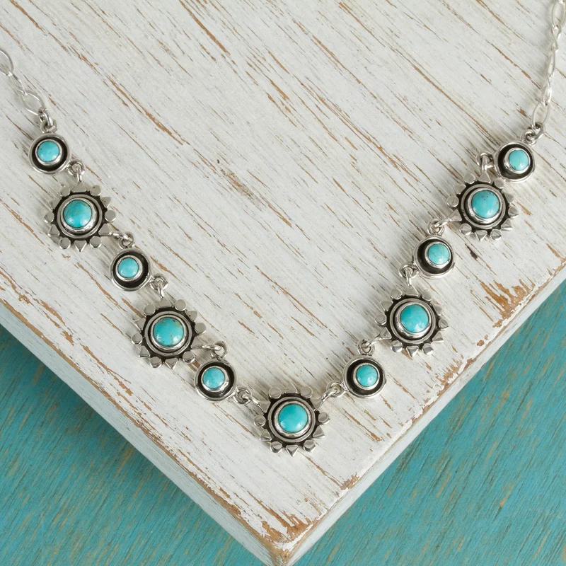 Handgemachte florale Sterlingsilber Natur Türkis Halskette 925 Sterlingsilber Anhänger Halskette Zarte Halskette Perfektes Muttertagsgeschenk Böhmischer Schmuck Geschenk für Sie