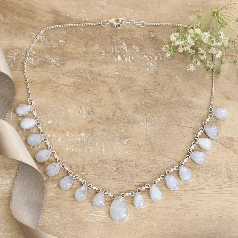 Hand Made Moonstone Jewelry Sterling Silver Necklace Necklace Moonstone Jewelry Natural Fire Rainbow Rainbow Moonstone Gift For Her