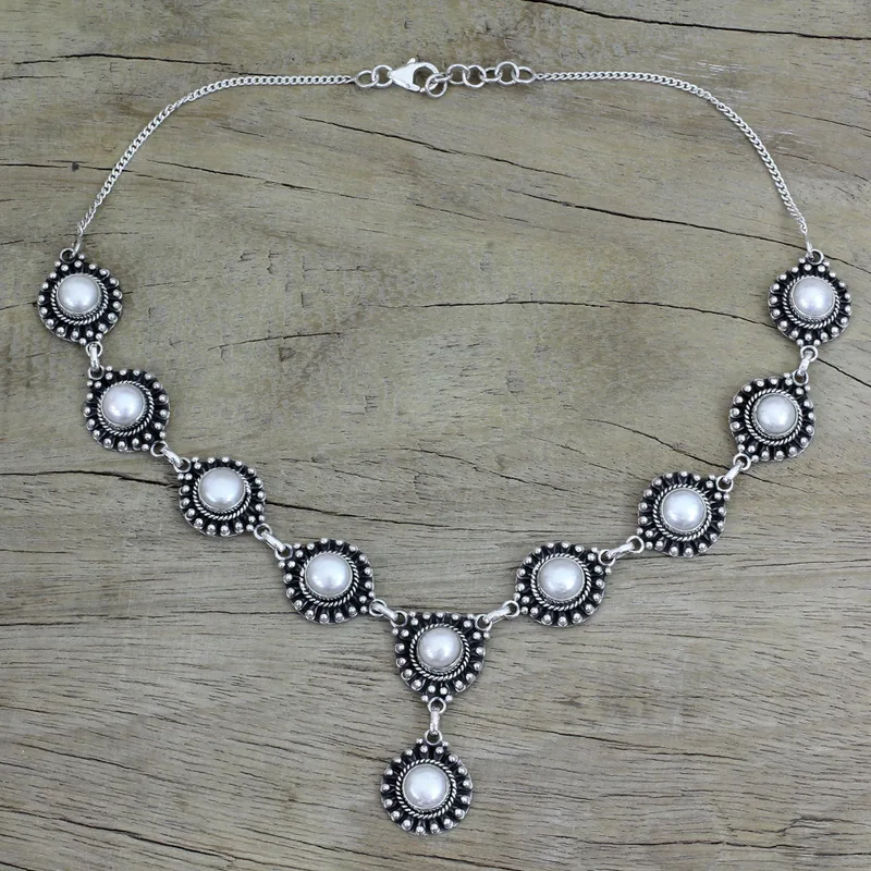 Schöne runde Perlenkette 925 Sterling Silber Süßwasserperlen Schmuck Handgemachter Schmuck Boho Halskette Geschenk Für Sie Valentinstagsgeschenk