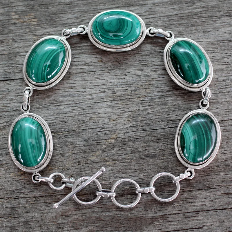Handgefertigter Schmuck Sterling Silber Malachit Armband Bohème Schmuck Charmante Schmuckstücke Valentinstagsgeschenk für Sie