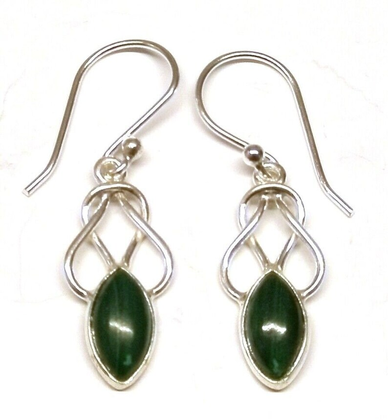 Handgefertigt aus 925er Sterlingsilber, echte Malachit Keltische Ohrhänger, böhmischer Schmuck, Geschenk für sie