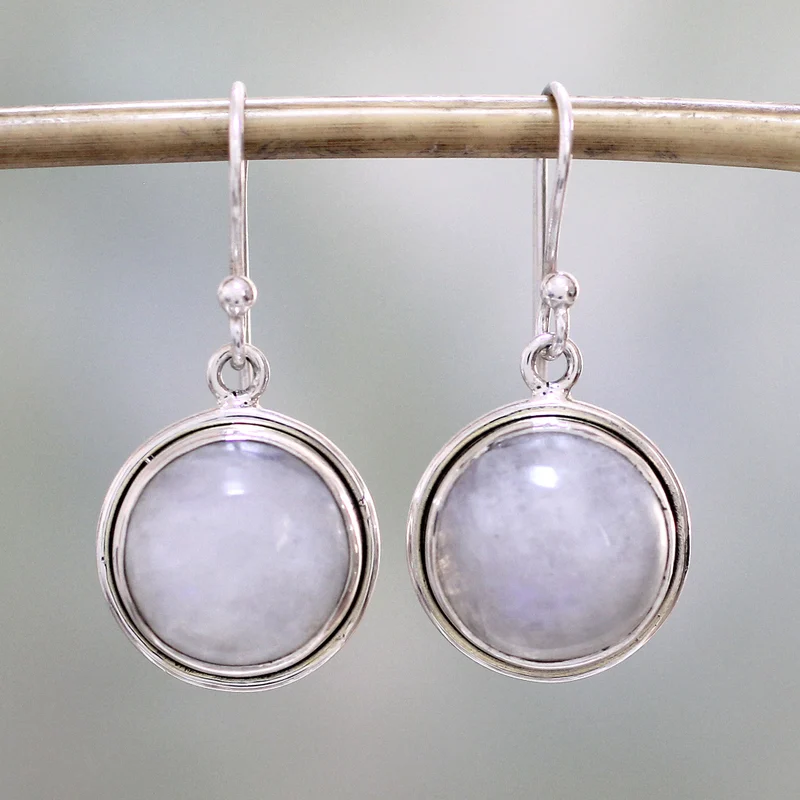 925 Sterling Silber Ohrringe Runde Form Regenbogen Mondstein Ohrringe Handgemachte Edelstein Ohrringe Geschenk für Sie Bohemian Schmuck