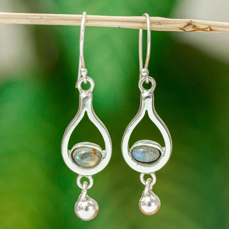 Handgemachte Labradorit Ohrringe 925 Sterling Silber Blaue Edelstein Ohrhänger Labradorit Schmuck Geschenk für Jeden
