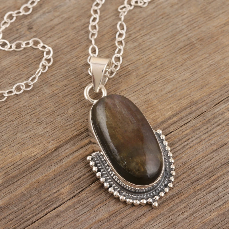 Natuurlijke Labradoriet Hanger Ketting 925 Sterling Zilveren Hanger Ketting Fijne Labradoriet Sieraden Cadeau Voor Haar