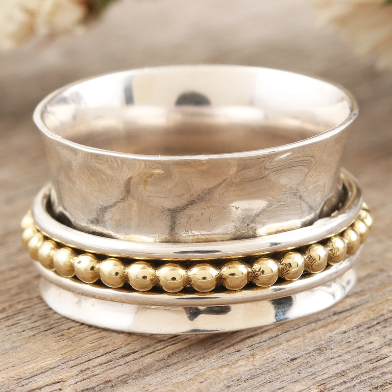 Handgefertigter Meditations-Spinner-Ring aus Sterlingsilber und Messing, Geschenk für Sie