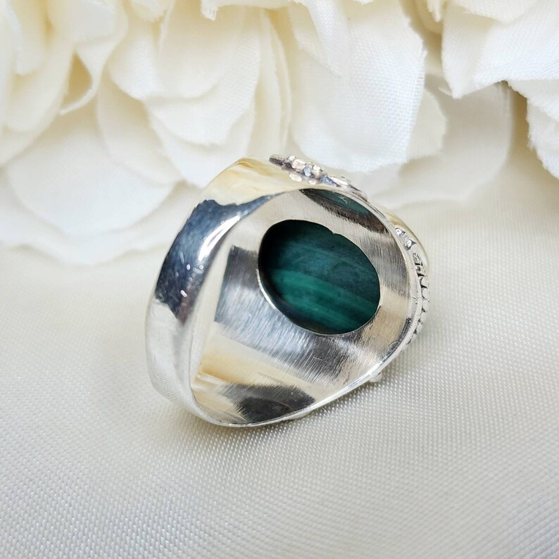 Solid 925 Sterling Silver Ring For Women Handmade Oval Malachite Gemstone Ring Designer Silver Wedding Ring Gifts Idea For Her