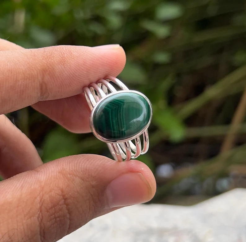 925 Sterling Silber Malachit Edelstein Geburtsstein Handgemachter Schmuck Perfektes Geschenk für Sie