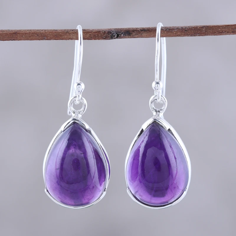 Ohrhänger mit Tropfen-Amethyst, 925er Sterlingsilber, handgefertigt, Geschenk, Geburtstagsgeschenk für Sie