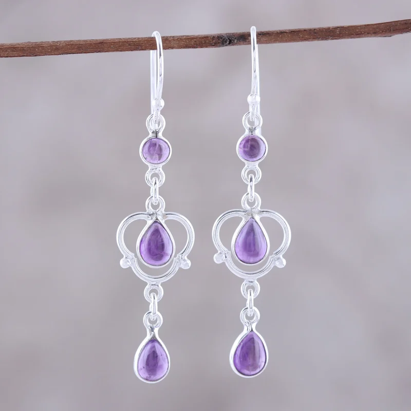 Ohrhänger aus Sterlingsilber mit violettem Amethyst, handgefertigte Ohrringe, Geschenkidee, Geburtstagsgeschenk für sie