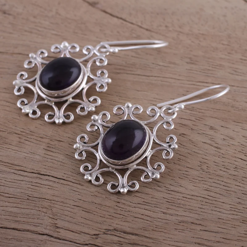 Handgefertigte ovale Amethyst-Ohrhänger Handmade Ohrringe Geschenkartikel Geburtstagsgeschenk