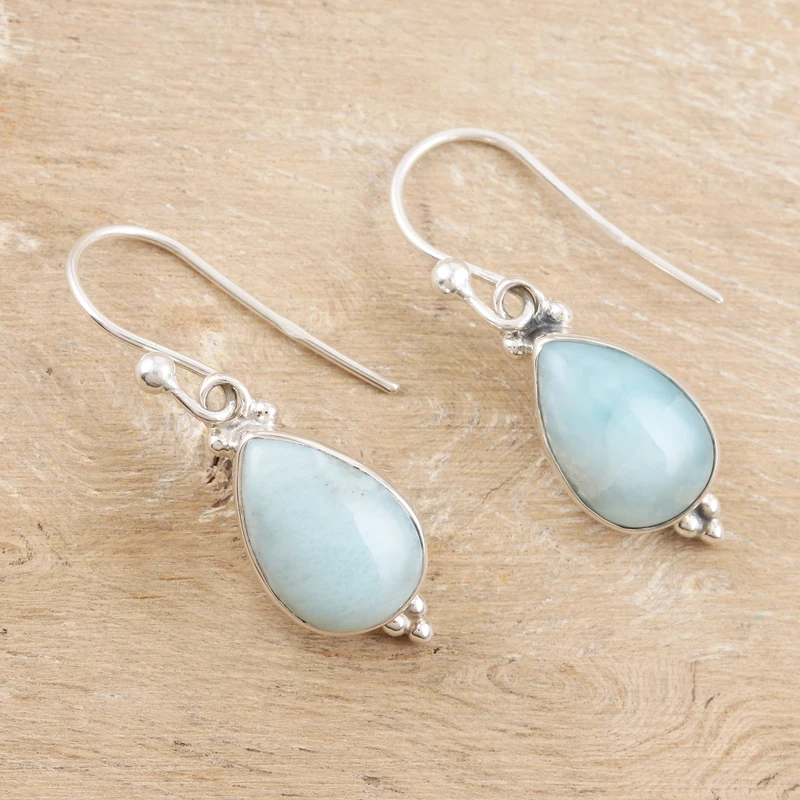 Larimar und Sterlingsilber Ohrringe Baumeln Ohrringe Edelstein-Ohrringe Handgemachte Damen Hochzeitsohrringe Geschenk Für Sie