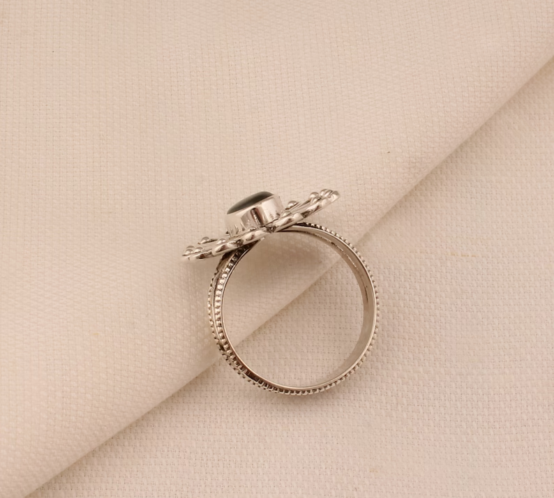 Malachit-Blume Solider 925 Sterling Silber Ring Für Frauen Handgefertigter Ovaler Edelsteinring Designer Silber Hochzeitsring Geschenkidee Für Sie