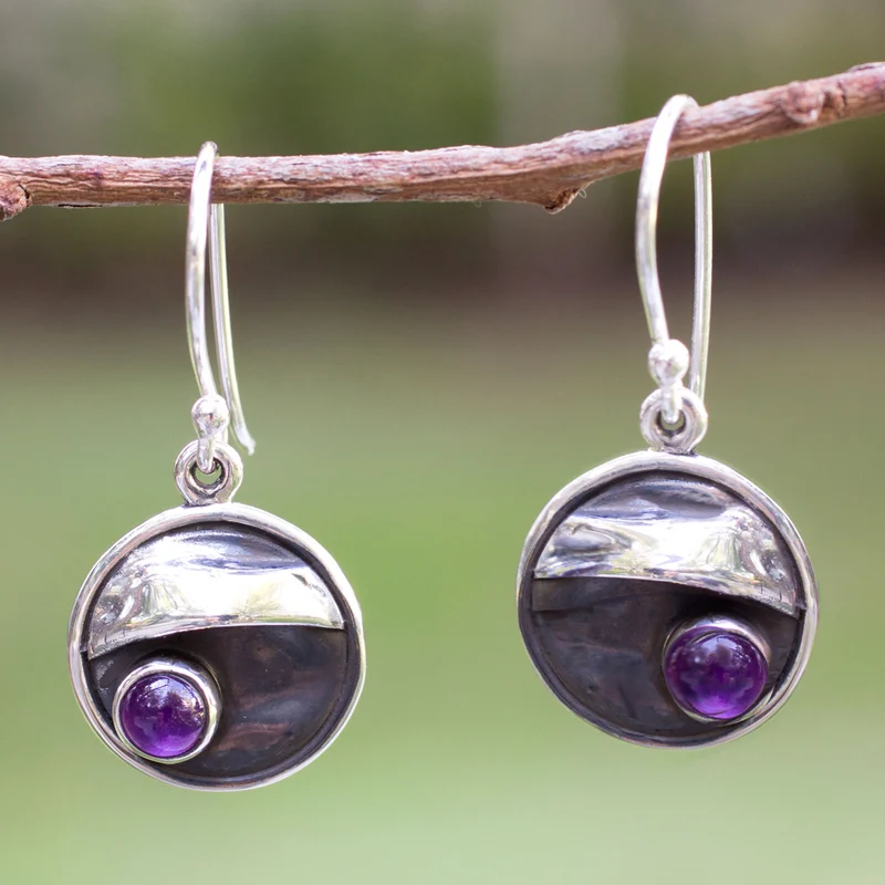 Amethyst und 925 Sterling Silber Ohrringe Handgefertigte Ohrringe Geschenkartikel Geburtstagsgeschenk Böhmischer Schmuck