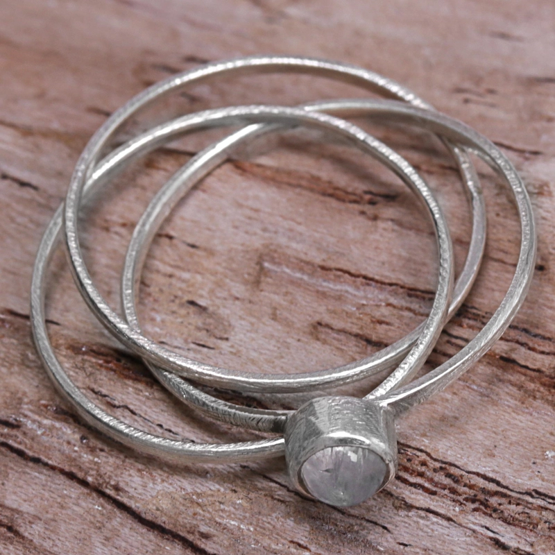 Regenbogen-Mondstein und Sterlingsilber Solitärring 925er Sterlingsilber Geschenk für sie & Mutter