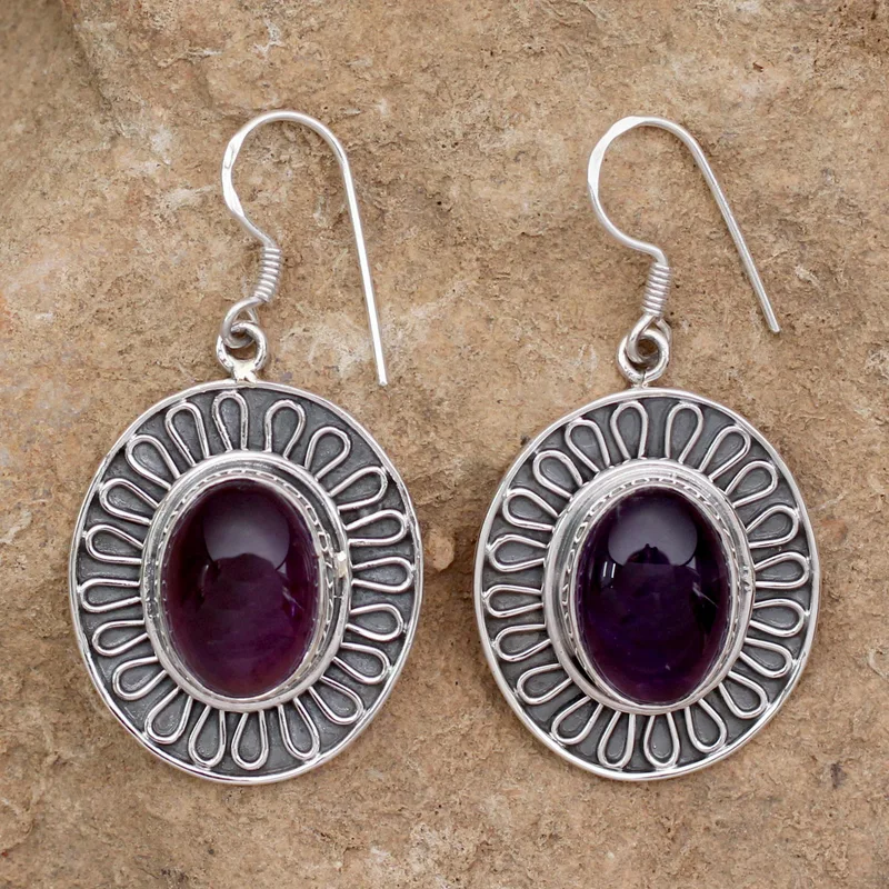Amethyst Dangle Earrings Purple Star 925 Sterling Silver Handmade Earrings Gifts Item Wedding Jewelry Gift For Her