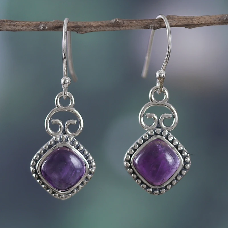 Klassische Ohrringe aus Sterlingsilber und Amethyst, handgefertigt, Geschenkartikel, Geburtstagsgeschenk für sie