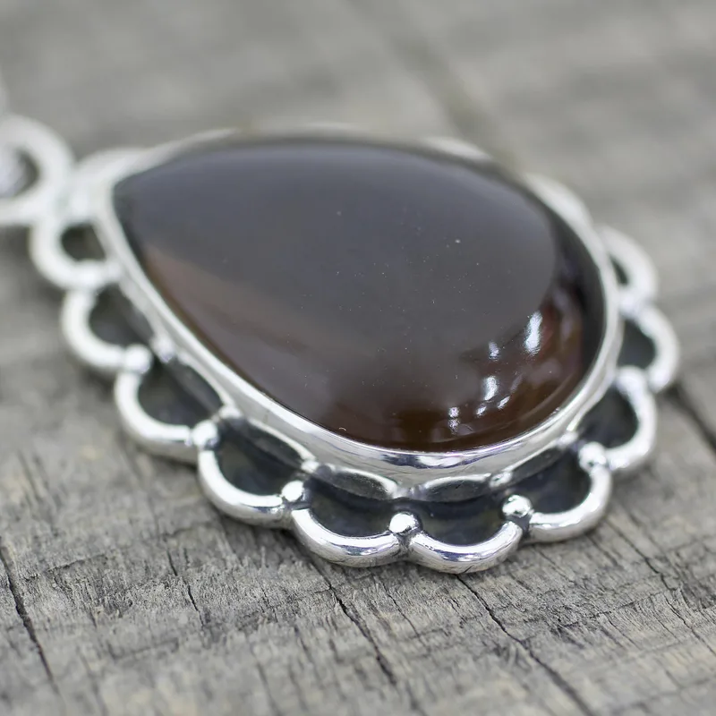 Nebeliger Teardrop Rauchquarz Anhänger mit Silberkette Halskette 925 Sterling Silber Rauchquarz Anhänger Halskette Böhmischer Schmuck Geschenk für Sie