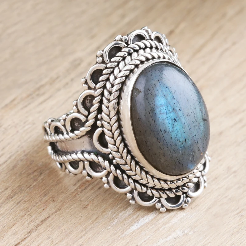 Unknown Mystery Labradorite Cocktail Ring 925 Sterling Silver Handmade Designer Gift For Her & Wife