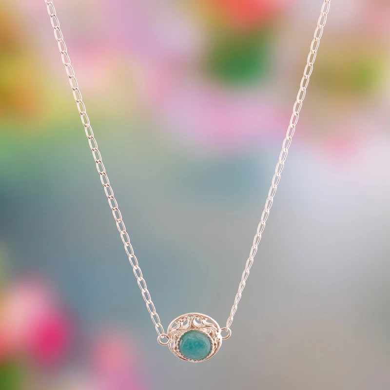 Kleine Edelsteine Amazonit-Halskette 925 Sterling Silber handgemachter Schmuck böhmische Halsketten Amazonit-Schmuck Geschenk für Sie Geburtstagsgeschenk
