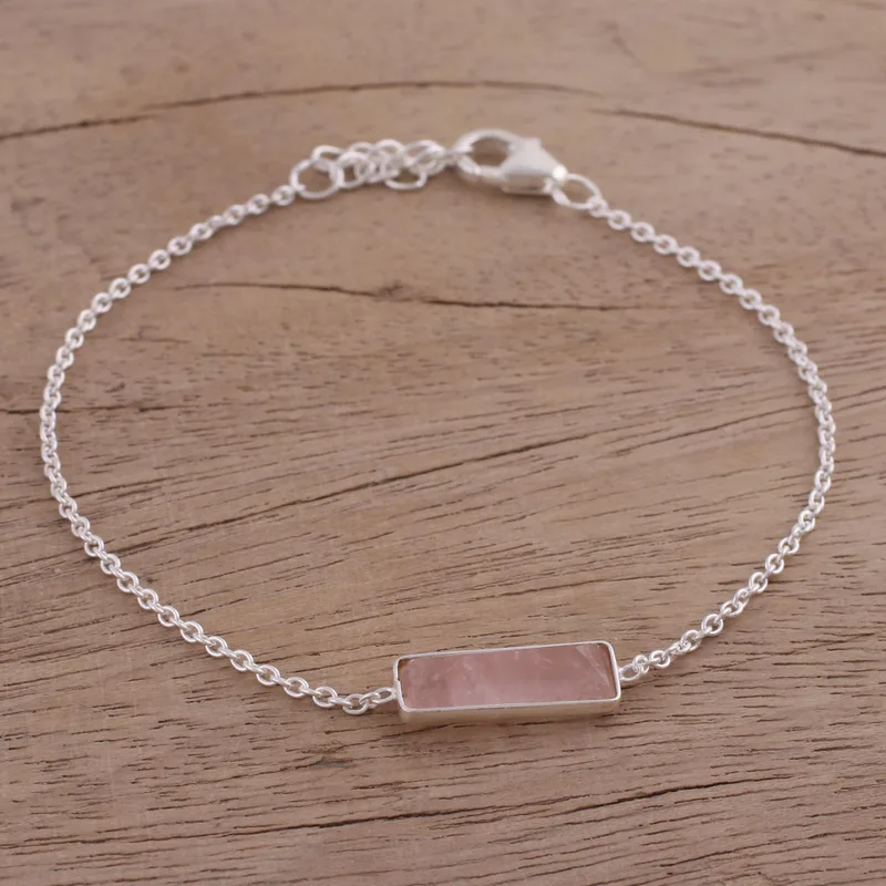 Rosenquarz- und 925er-Silber-Armband, böhmischer Schmuck, bezaubernder Schmuck, Valentinstagsgeschenk für sie