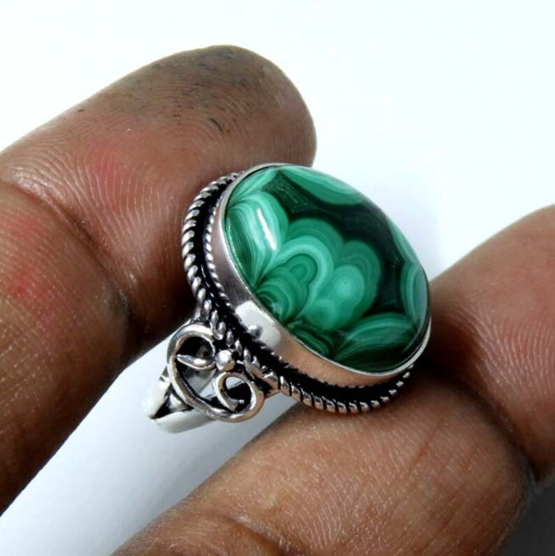 Malachit Ring 925 Sterling Silber Ring Natürlicher Malachit Statement Ring Handgemachter Schmuck Perfektes Geschenk