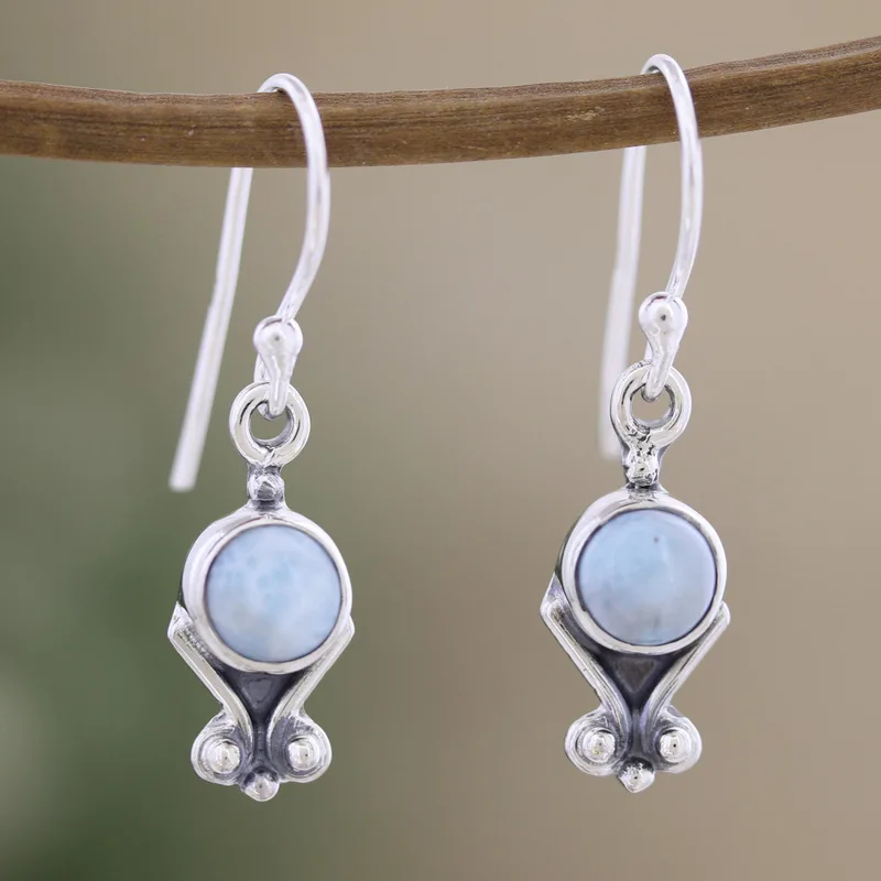 Sterling Silber Ohrhänger mit natürlichen Larimar Steinen 925er Massivsilber Edelsteinohrringe Handgemachte Boho Ohrringe Geschenk für Sie
