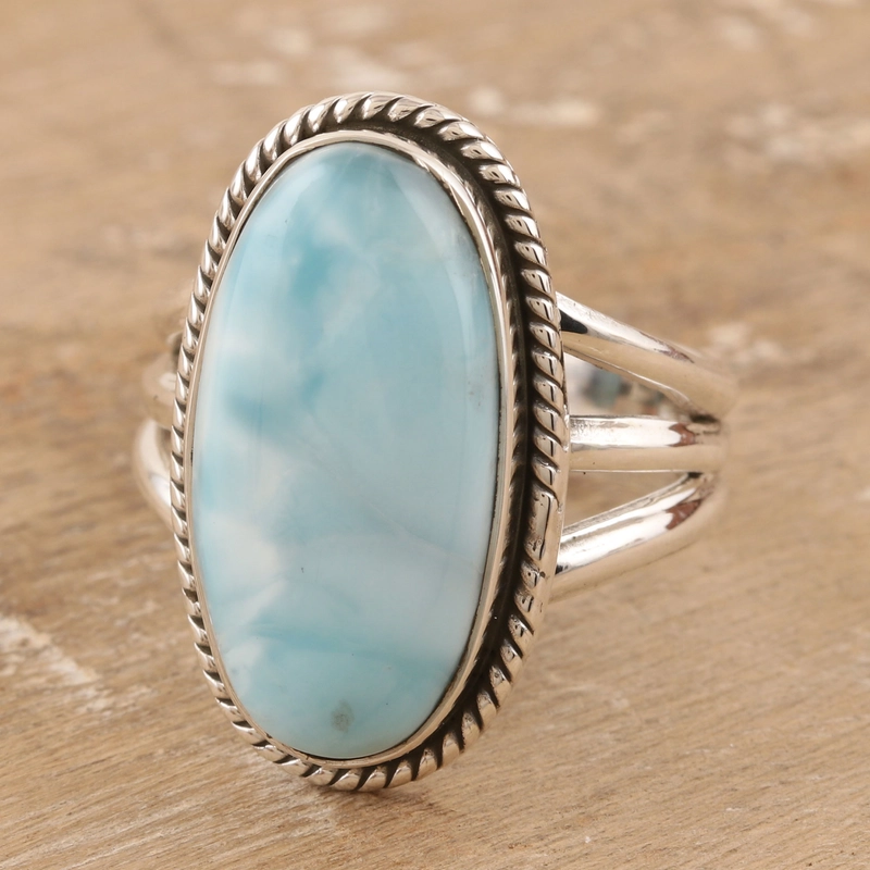 Handgefertigter Larimar Edelstein Boho Ring 925 Sterling Silber Geschenk Für Sie & Mama