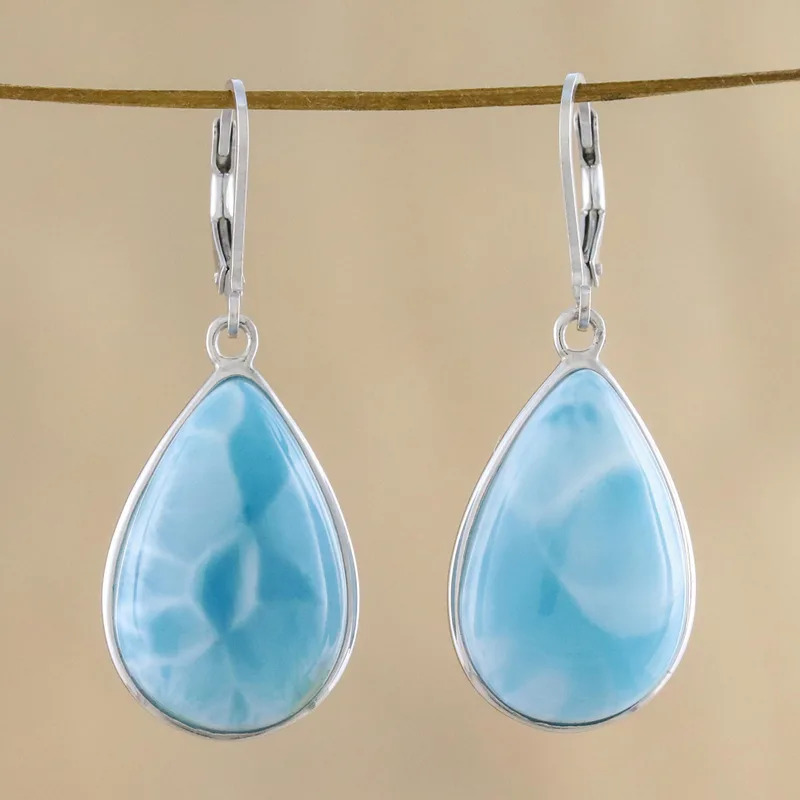 925er Silber und Larimar Ohrhänger Edelsteinohrringe Handgemachte Boho-Ohrringe Geschenk für Sie