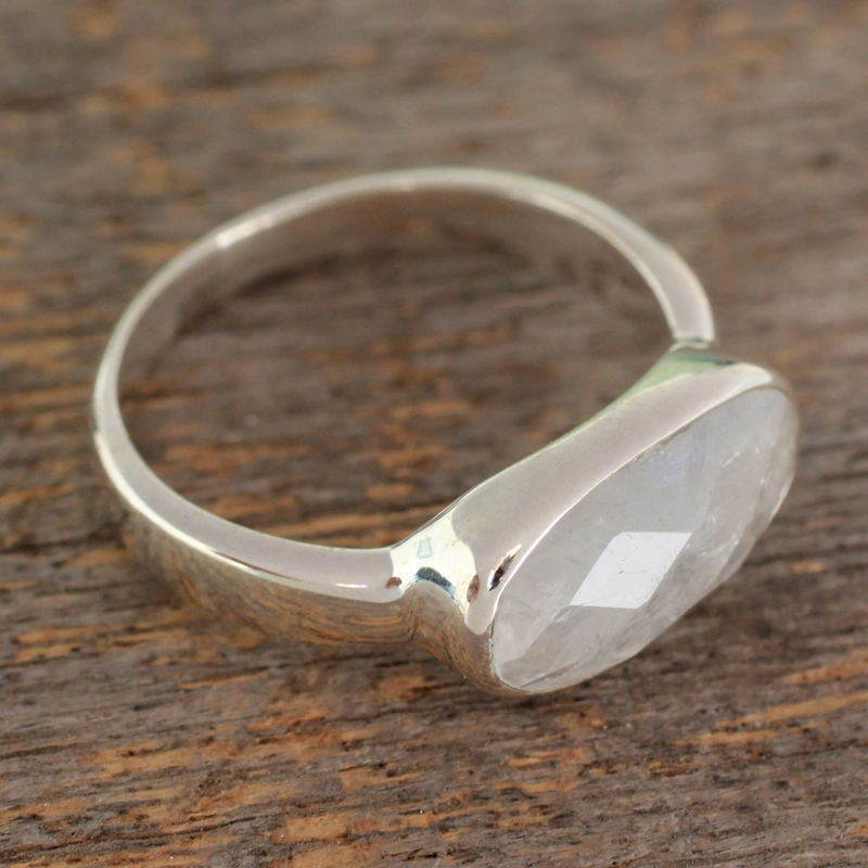 Sterling Silber Regenbogen Mondstein Ring Handgemachter 925 Sterling Silber Cocktailring Geschenk für sie & Mama