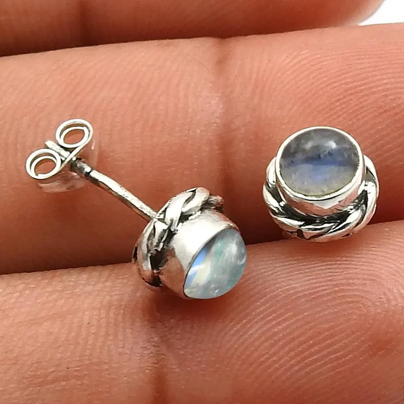 Natürliche Mondstein Ohrstecker Ohrringe für Frauen 925 Sterling Silber Feiner Schmuck Hochzeitstag Geschenke