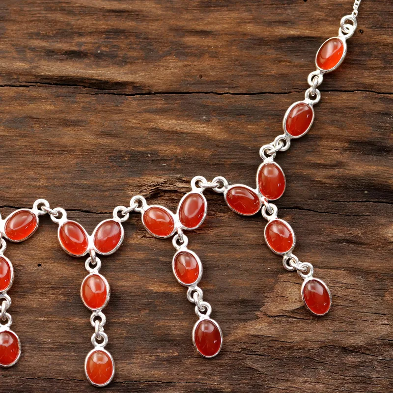 Karneol Wasserfall-Halskette Handgefertigte Halskette 925 Sterling Silber Art-déco-Halskette Geschenk für Sie