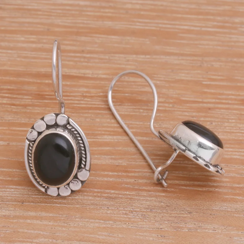 Onyx und Sterlingsilber Tropfenohrringe Damen Handgemachte Ohrringe Geschenke für Mama & Sie Böhmischer Schmuck