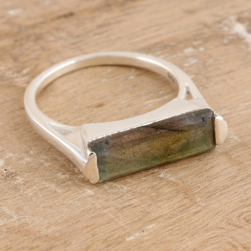 Handgefertigter rechteckiger Labradoritring 925 Handgefertigtes Design Sterling Silber Geschenk für Sie & Mama