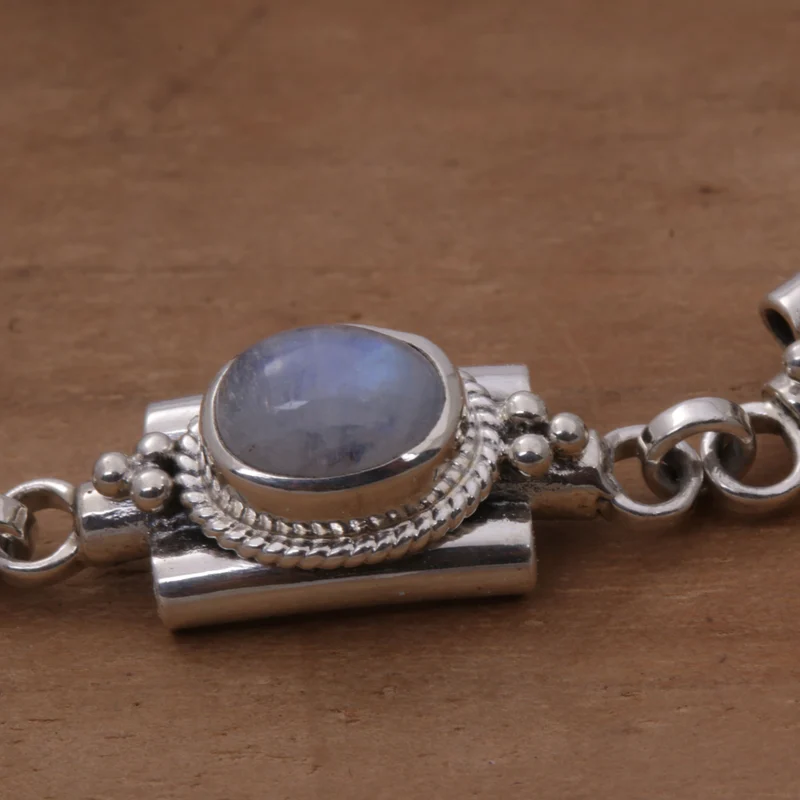 Misty Domes 925 Sterling Silber Regenbogen Mondstein Gliederarmband Geburtstagsgeschenk für Mädchen Charmanter Schmuck Valentinstagsgeschenk für Sie