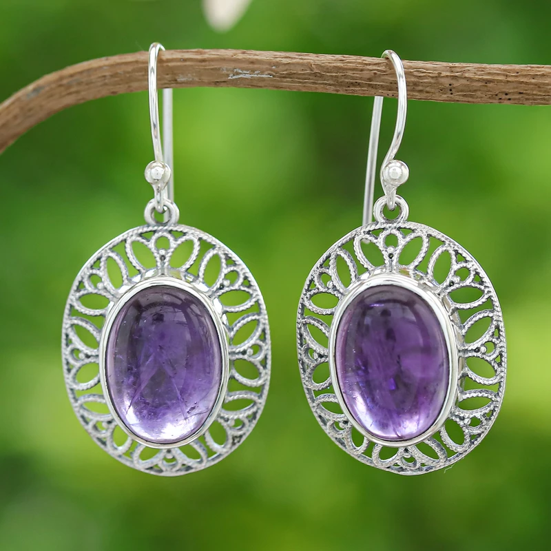 Florale Natürliche Amethyst Ohrhänger Handgemachte Ohrringe Geschenkartikel Geburtstagsgeschenk für Sie