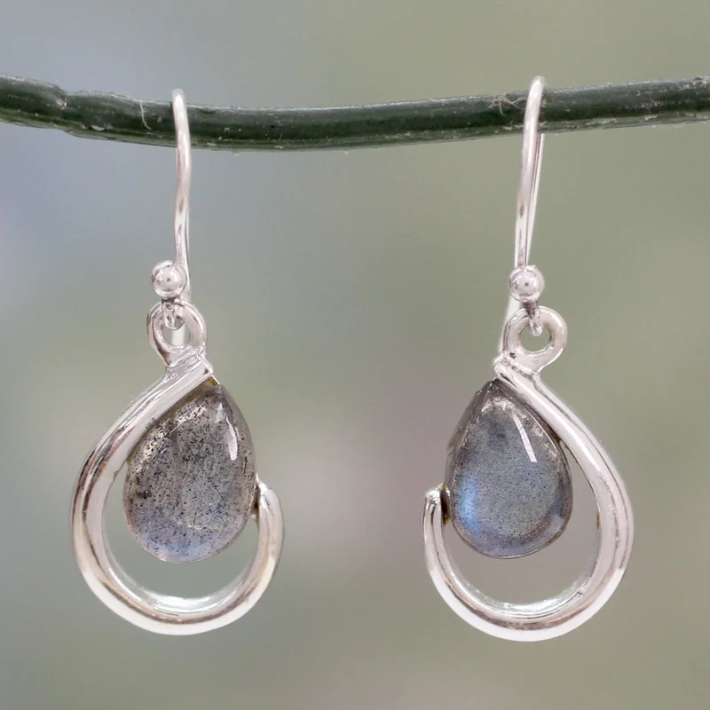 Labradorit und Silber handgefertigte Ohrringe 925 Sterling Silber Ohrring Blaue Edelstein-Ohrhänger Labradorit Schmuck Geschenk für sie