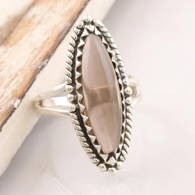 Marquise Lünettenfassung Rauchquarz Cabochon Cocktailring 925 Sterling Silber Ring Handgefertigter Ring Statement Ring Brauner Edelsteinring Versprechensring Geschenk für Sie