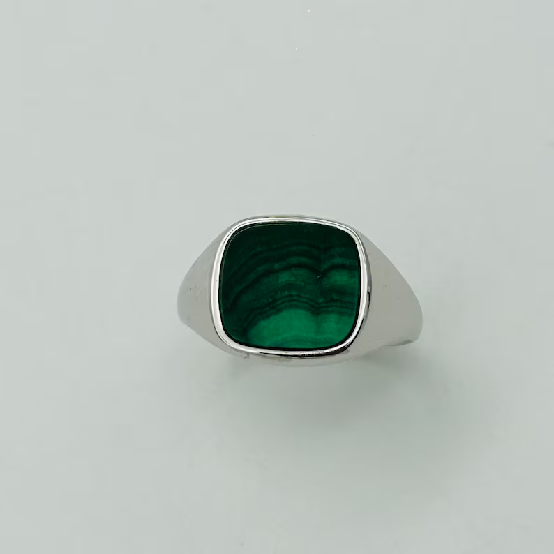 925 Sterling Silver Square Malachite Ring Malachite Signet Ring Square Silver Ring Brand New Gift For Her