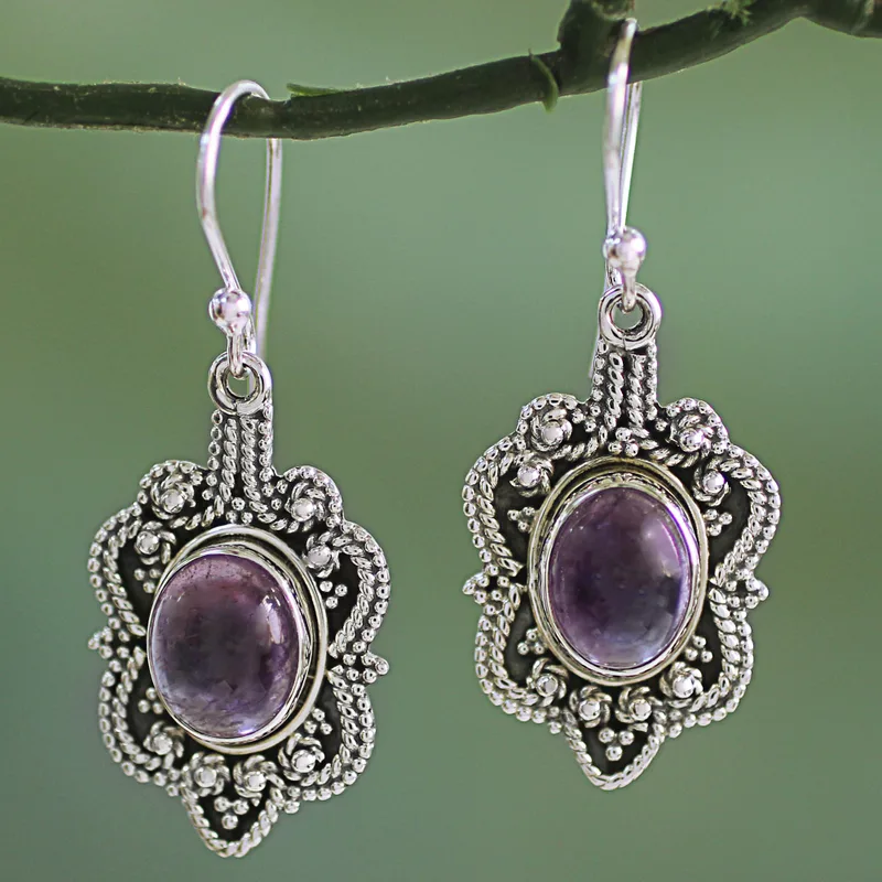 Handgefertigte Ohrringe aus Sterlingsilber mit Amethyst, handgemachte Ohrringe, Geschenkidee, Geburtstagsgeschenk für sie, Boho-Ohrringe
