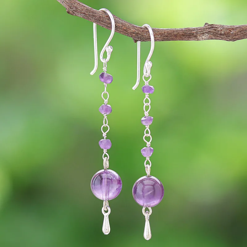 Amethyst- und Sterlingsilber-Ohrhänger, handgefertigte Ohrringe, Geschenkidee, Geburtstagsgeschenk für sie